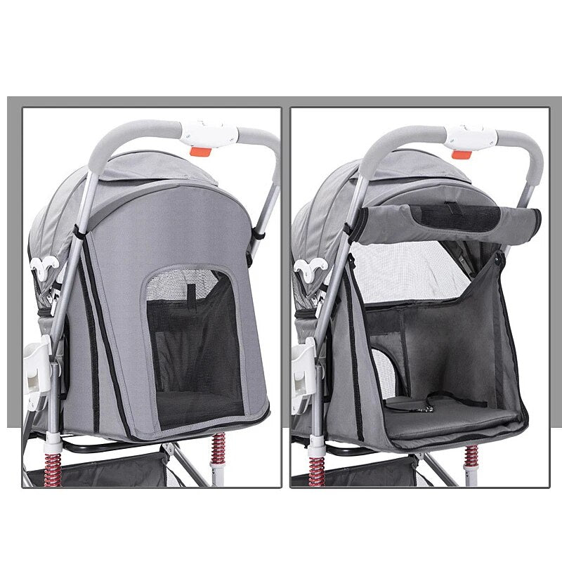 Outdoor Pet Cart Dog Cat Carrier Pet Stroller Multicolor Oxford Cloth Steel Pipe High-intensity 4-wheels One-key Folding