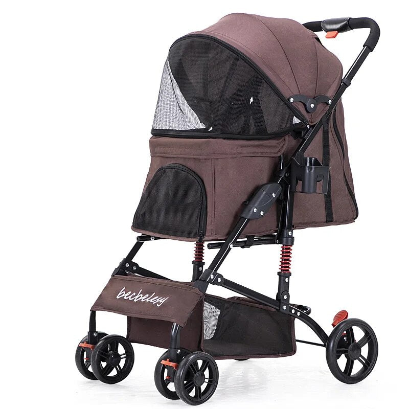 Outdoor Pet Cart Dog Cat Carrier Pet Stroller Multicolor Oxford Cloth Steel Pipe High-intensity 4-wheels One-key Folding