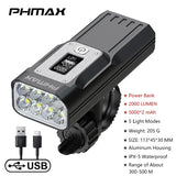 PHMAX Bike Light 2000LumensUSB Rechargeable Led 10000 MAh Mountain Bike Lamp Power Display Bicycle Headlight