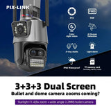 PIX-LINK P11-90 WiFi Camera 9MP 4K Security Cam 8X Zoom Video Surveillance 3 Lens Dual Screen CCTV ICsee NVR Alexa Camera P2P