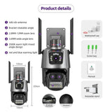 PIX-LINK P11-90 WiFi Camera 9MP 4K Security Cam 8X Zoom Video Surveillance 3 Lens Dual Screen CCTV ICsee NVR Alexa Camera P2P