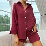 Pajamas For Women Pajama Sets Short Sleeve Button Down Shirts And Shorts Sleepwear Suit Women Soft Gauze Cotton Pijama Homewear