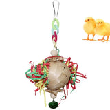 Parrot Chew Ball Colorful Paper Hangable Round Ratten Bird Training Toys With Bell Natural Bird Toys For Cockatiel Conure