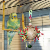 Parrot Chew Ball Colorful Paper Hangable Round Ratten Bird Training Toys With Bell Natural Bird Toys For Cockatiel Conure