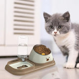 Pet Slower Feeder Non-Slip Stainless Steel Cat Bowl Dog Slow Feeders With Water Bottle Suitable For Pets Cervical Protection