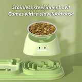 Pet Slower Feeder Non-Slip Stainless Steel Cat Bowl Dog Slow Feeders With Water Bottle Suitable For Pets Cervical Protection