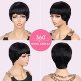 Pixie Cut Wig Human Hair Full Machine Made Wigs With Bangs 4inch Affordable Wear & Go Wigs Daily Use For Beginners Short Wigs
