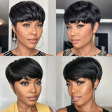 Pixie Cut Wig Human Hair Full Machine Made Wigs With Bangs 4inch Affordable Wear & Go Wigs Daily Use For Beginners Short Wigs