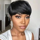 Pixie Cut Wig Human Hair Full Machine Made Wigs With Bangs 4inch Affordable Wear & Go Wigs Daily Use For Beginners Short Wigs