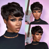Pixie Cut Wig Human Hair Full Machine Made Wigs With Bangs 4inch Affordable Wear & Go Wigs Daily Use For Beginners Short Wigs