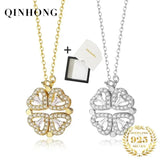 QINHONG Summer Trendy Magnetic 925 Sterling Silver Zircon Heart Four-leaf Clover Pendant Necklace Women Fine Jewelry Party Gift