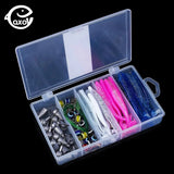 QXO 80pcs/Box Soft Lure Silicone Bait Fishing With Hooks Line Eye Fish Accessories Tools Storage Box Artificial Bait Winter