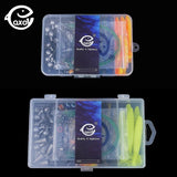 QXO 80pcs/Box Soft Lure Silicone Bait Fishing With Hooks Line Eye Fish Accessories Tools Storage Box Artificial Bait Winter