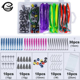 QXO 80pcs/Box Soft Lure Silicone Bait Fishing With Hooks Line Eye Fish Accessories Tools Storage Box Artificial Bait Winter