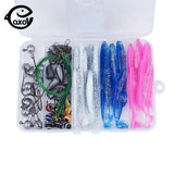 QXO 80pcs/Box Soft Lure Silicone Bait Fishing With Hooks Line Eye Fish Accessories Tools Storage Box Artificial Bait Winter