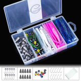 QXO 80pcs/Box Soft Lure Silicone Bait Fishing With Hooks Line Eye Fish Accessories Tools Storage Box Artificial Bait Winter
