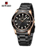 REWARD Business Mens Watches Silver Stainless Japan Movement Fashion Quartz Wrist Watch for Men Waterproof Luminous with Date
