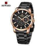 REWARD VIP Mens Quartz Watches Chronograph Luminous Waterproof Date Stainless Steel Silver Wristwatch for Men