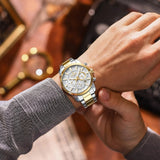 REWARD VIP Mens Quartz Watches Chronograph Luminous Waterproof Date Stainless Steel Silver Wristwatch for Men
