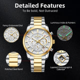REWARD VIP Mens Quartz Watches Chronograph Luminous Waterproof Date Stainless Steel Silver Wristwatch for Men