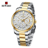 REWARD VIP Mens Quartz Watches Chronograph Luminous Waterproof Date Stainless Steel Silver Wristwatch for Men
