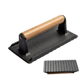 Rectangular Grill Press Cast Iron Heavy-Duty Steak Weight Press With Wooden Handle BBQ And Cooking Accessories For Travel