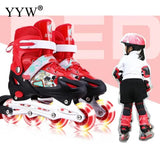 Roller Skates Adjustable Roller Inline Skates Shoes 4 Wheels Flashing Quad Skating Shoes Sneakers For Children Girls Outdoor Gym