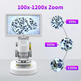 T1 9 Inch Trinocular Biological Microscope Magnifier 1200X 12MP Digital Stereo Video Microscope Camera with Touch LCD Monitors