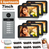 6-family Apartment Intercom Video Doorbell with RFID Card Unlock 7inch Touch Screen 4 Wired Tuya WiFi Video Door Phone System