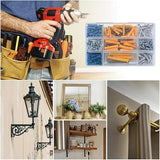 100 plastic wall anchors and 100 screws, 10 sizes of carbon steel screws, wall plug bolt combination kit,  wall plug anchor set
