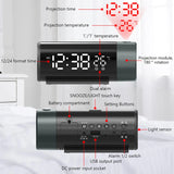 Projection Alarm Clock LED Projector Thermometer Desk Bedroom Bedside 180° Rotation Digital Dual Alarm Clock USB Phone Charge