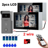 Wireless Wifi Video Doorbell System, 1080P Doorphone Door Camera, 7 Inch 2pcs Touch Screen, Video Intercom for Home 2 Wire