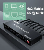 4K@60hz 6x2 HDMI Matrix 6 IN 2 OUT HDMI Switch Splitter 4x2 Matrix Optical Audio Video Converter for PS4 Camera PC To TV Monitor