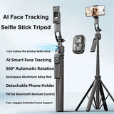 AI Face Tracking Selfie Stick Tripod 360° Rotation With Fill Light Gimbal Stabilizer Universal Remote Phone Selfie Stick