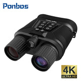 Ponbos 4K UHD Tactical Binocular Telescope Camera 600M Infrared Night Vision Binoculars for Hunting Camping 40MP 8X Digital Zoom