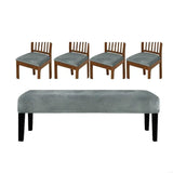 New 5Pieces Elastic Trimmed Chair Cover Set Silver Fleece Nonslip Feature for Home Office