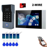 2-Wires Intercom System,7 Inch 1080P WiFi Touch Screen Video Doorphone System, 32G Card, Code Password Tuya App IC Card Unlock