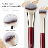 Luxury Vegan Travel Makeup Brush Set Burgundy Red Wood Handle Personalized Gold Makeup Brushes Kit Private Label