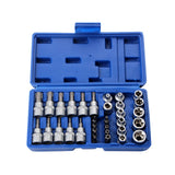 Professional 34pcs Torx Bit Socket & E-Torx Star Socket Set 3/8'' 5/16'' Drive Kit ith Storage Box Handheld Tool