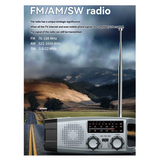 Multi-Function Solar Emergency Radio With AM/FM/WB Bands Large Flashlight Hand-Crank Generator Portable Phone Charger SOS Alarm