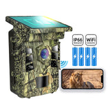 32MP Wi-Fi Solar Powered Wildlife Hunting Trail Camera, Photo Traps with Builtin Battery, PIR Motion Detection, Tracking Cam