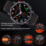 HT33 Smartwatch With Flashlight BT Call Real-time Heart Rate Monitor GPS Track Compass Deep Waterproof Outdoor Sports Smartwatch