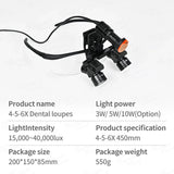 GG 4X 5X 6X Lab Surgerys Headlight 48 Angle Loupes with 5W LED Binocular Magnifier 300-600mm Interpupillary Distance Adjustable