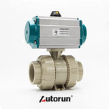 Sanitary UPVC Double Union Pneumatic Actuated 2Way Straight  Through Plastic Ball Valve Air Actuated