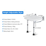 Wall Mounted Folding Shower Bench with Non-slip Feet, Drainage Holes, Shower Head Slot, 42~53cm Height Adjustable, White &