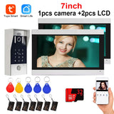 5in1 Unlock Doorbell 7inch 1080P Touch Monitor Video Intercom System Home intercom with Fingerprint IC Card Unlock for apartment