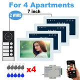 2-4 Unit Home 2 Wire 7inch Touch Video Intercom for Apartments Residential Video Door Phone System with RFID Card APP Unlock