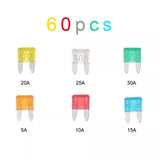 60pcs Fuse Kit  Assortment Set For Truck Motorcycle Q8R3 (5A/10A/15A/20A/25A/30A)