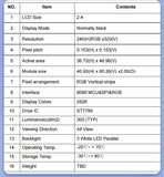 2.4 inch IPS LCD Display 2.4-inch TFT LCD 240x320 Resolution ST7789 Driver Supports RGB Interface 45Pin