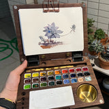 Watercolor Palette with Mixing Area Watercolor Paint Palette Box Wooden Acrylic Paint Palette Paint Tray for Watercolor Painting